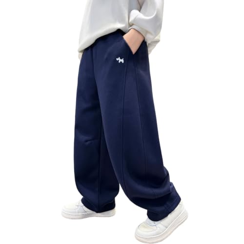 Pantalón Ancho Niño Pantalones Chándal Infantil Oversize Casual con Bolsillos y Cintura Ajustable Pantalón Largo Deportivo Niño de Corte Amplio para Colegio Ocio Diario (Navy, 15-16 Years)