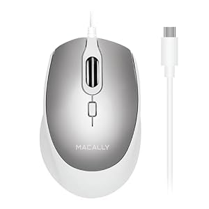 Macally USB C Mouse for Mac – Precise, Comfortable, and Quiet – Wired Type C Mouse for MacBook Pro Air|iPad|PC|iOS|Android – Plug and Play USBC Apple with Ambidextrous Body and 4 DPI Modes – Silver
