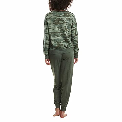 Splendid Women's 2-Piece Pajama Set Long Sleeve Crewneck Top Jogger Pants (Small, Olive Hıthr Camo)3