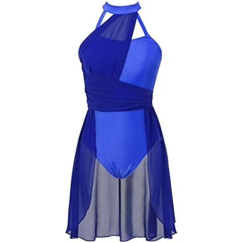 Jowowha Adult Women Ballet Dance Dress Sleeveless Color Block Modern Ballroom Contemporary Lyrical Dance Costumes Royal Blue A S Cover