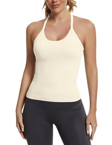 Image of MathCat Seamless Workout Tank Tops with Built in Bra,Racerback Athletic Tank Tops Ribbed Soft Yoga Shirts XS-XL