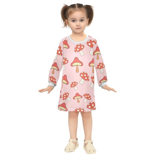 Mushroom Red Girls Dresses Long Sleeve Sweatshirt Dress for Girls Winter Toddler Casual A Line Dresses Size 2-8T4