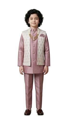 Image of AHHAAAA Kids Ethnic Cotton Silk Blend Sequin Print Indo-Western Sherwani Set for Boys 496MF