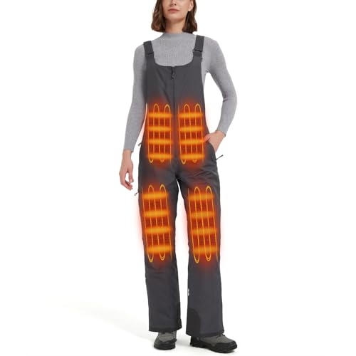 WUSTENKATZE Women's Heated Insulated Bib Overalls with Battery Pack, Gray, X-Small