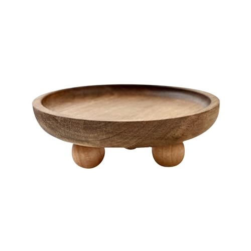 Vaveren Small Wooden Riser Wooden Pedestal for Display Tray Display Riser for Entry Table Farmhouse Kitchen Tabletop Centerpieces Round 12.9x4cm
