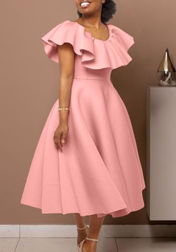 Image of Tcremisa Womens Elegant Ruffle Banquet Dress Summer Off Shoulder Pleated A Line Evening Party Prom Dresses