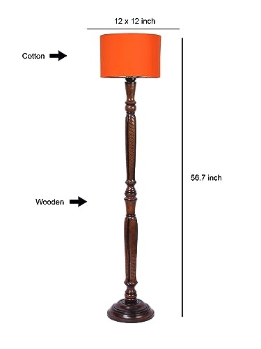 Image of Devansh Orange Cotton Wooden Floor lamp -3