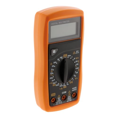 Zenitech - Multimètre Antichoc 17 Calibres - Plastique - Écran LCD 15mm, Extinction Auto 15 Min, Bouton Maintien, Sélecteur Rotatif - Test Transistor Inclus - Usage Électronique - Orange