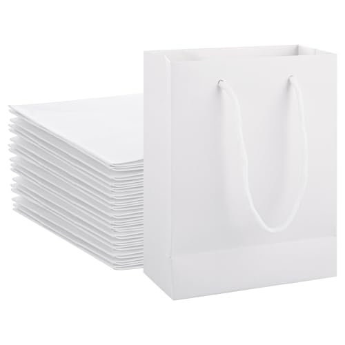 CYEER 30 Pack Small White Gift Bags 15x7x20CM Small Paper Gift Bags with Handles Bulk Shopping Bag White Gift Bag for Presents Jewellery Retail