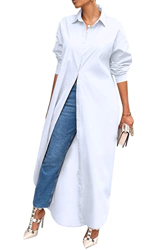 Image of Choichic Shirt Dresses for Women Casual Long Sleeve Cotton Button Down Maxi Dresses