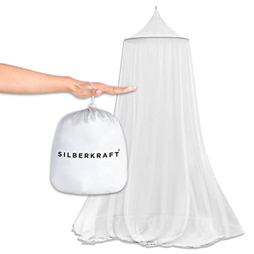 Silberkraft Zanzariera di alta qualità con ganci e caviglie, XXL per letto matrimoniale, zanzariera per viaggi e casa, con borsa per il trasporto