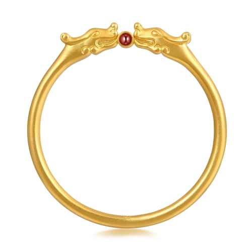 Image of CHOW SANG SANG 999.9 24K Pure Gold Cultural Blessings Double Dragon Red Agate Bangle for Women & Men(09 Wrist size 15.5-16.5cm) 92316K Price-by-Weight 41.17g Gold