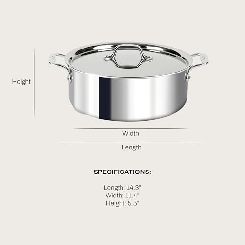 All-Clad D3 3-Ply Stainless Steel Stockpot 6 Quart Induction Oven Broiler Safe 600F Pots and Pans, Cookware Silver