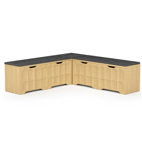 3-Piece L-Shaped Multifunctional Storage Bench with Padded Shoe Bench, Serves as a Kitchen Corner Stool, Toy Storage Box, or Reading Nook seat, Natural Color, 63" D x 63" W x 19.1" H