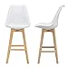 [en.casa] Set di 2 Sgabelli da Bar 2 Sedie Alta con Gambe di Legno Massello di Faggio con Poggiapiedi Seduta Imbottita Cucina/Bar/Ristorante - Bianco