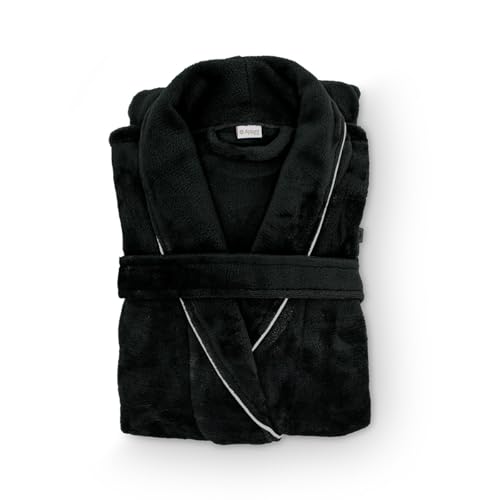 Roupão Banho Flannel Golden Adulto Unissex Toque Macio Microfibra Appel Home (BR, Alfa, M, Regular, Regular, Preto)