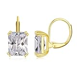 CiNily Emerald Cut Drop Dangle Earrings for Women 18K Yellow Gold Plated White Cubic Zirconia Simulated Diamond Dangle Earrings Jewelry