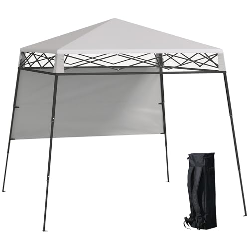 Outsunny Carpa Plegable 220x220x200 cm Cenador Plegable con 1 Pared Lateral Bolsa de Transporte Impermeable y Protección UV50+ para Jardín Patio Blanco