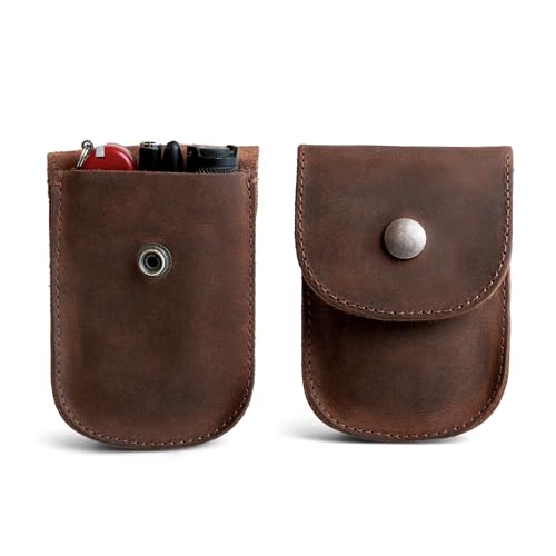 Heather's, Funda hecha a mano de cuero de grano completo, bolsa de cintura duradera para monedas, cambio, auriculares, artículos personales, hardware, se fija cómodamente al cinturón, cierre a