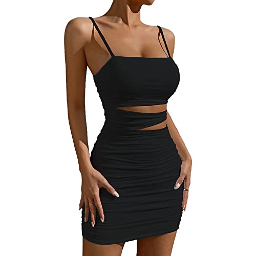 Summer Bodycon Slip Dress: Women’s Sexy Hollow Out Strap Spaghetti Outfits - Short Party Dress for Club Wear 22521