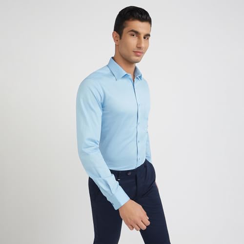 Image of Raymond Men's Slim Fit Solid Pattern Pure Cotton Semi Cut Away Collar Full Sleeve Formal Shirt