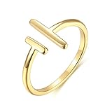 Valloey Rover Womens 14k Gold Starking Rings,Double X Criss Cross Open Bar Double Bar Parallel Cuff Half Circle Infinity Adjustable Ring Engagement Wedding Lady Band