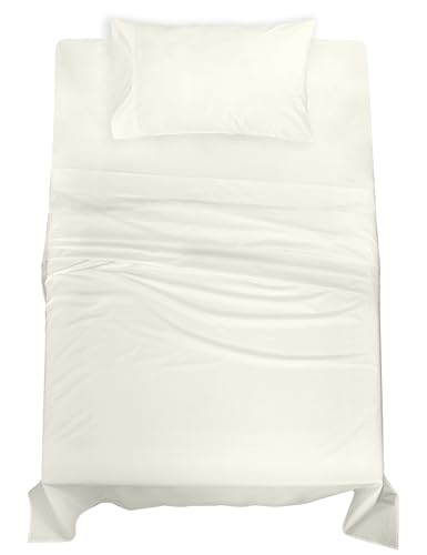 Image of ROYALE LINENS 100% Organic Cotton Twin XL Sheet Set - Percale Weave - 3 Pieces Set - 1 Flat, 1 Deep Pocket Fitted Sheet and 1 Pillowcases - Ivory Bed Sheets - Sabanas Twin XL - Crisp Cool (Ivory)