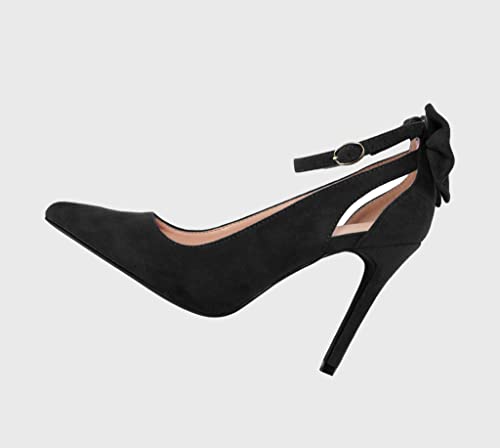 Fashare KM0254HS75 Womens High Heels Bow Tie Back Sexy Stiletto Ankle Strap Wedding Dress Pumps Shoes A-Black thumb #7