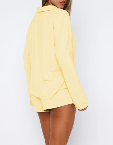 Giraropa Button Down Pajamas Women 2 Piece Lounge Set Shirt and Shorts Long Sleeve Pjs Sleepwear Loungewear3