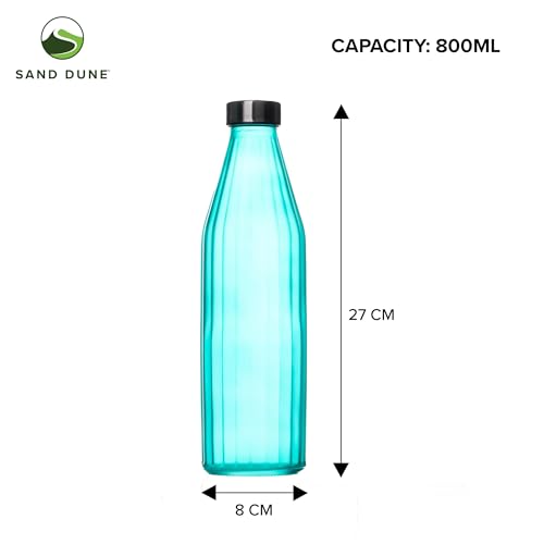 Image of SAND DUNE TorquiseColour Glass water bottle, 800 ml Each, Set of 6, with Leak-Proof Airtight Stainless-Steel Lid for Water, Smoothie, Juices - Reusable Travel Glass Drinking Fridge Bottles