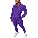 PTOLOCIF Womens Sweatsuit Womens Casual Fleece 2 Piece Outfits Sweatsuit Half Zip Pullover with Jogger Lounge Set velour track suits for women set