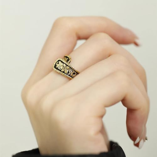 Vintage Flower Open Spoon Ring for Women Men Retro Gold-Tone Trendy Asymmetry Wrap Finger Rings Antique Fashion Adjustable Statement Boho Victorian Wedding Middle Tail Band Fashion Jewelry3