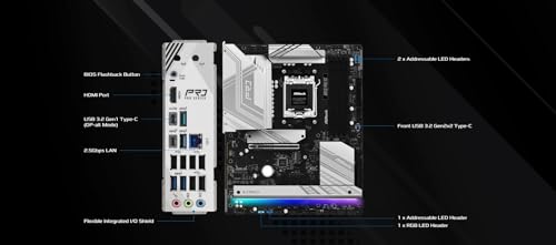 Image of ASRock AMD AM5 B850 Pro RS Motherboard, AMD Ryzen 9000 /8000 /7000 Series, 4X DDR5 Slots up to 8000MHz, 24-Pin Power Connection, ATX, 21x USB Ports, PCIe 5.0