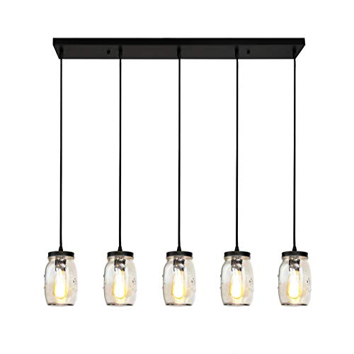 LMSOD Kitchen Island Light,5 Lights Linear Pendant Lighting,Glass Mason Jar Hanging Lamp