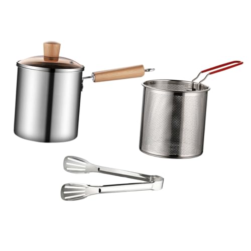 SOLUSTRE 1 Set Stainless Steel Frying Pot with Frying Basket and Tong Deep Fryer for Family Meals Cooking Essential for Chicken Fish and Vegetables Capacity
