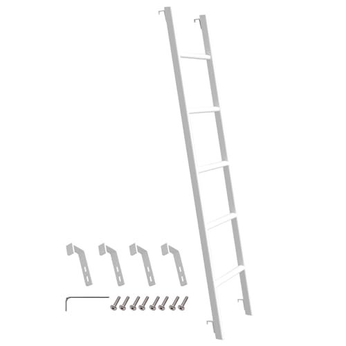 Escalera Resistente para Litera de Caravana 127/140/152/168 cm, con 4 Ganchos y Tapas Antideslizantes, Estructura Metálica para Cama Individual en Hogar o Dormitorio (152 cm, Blanco)