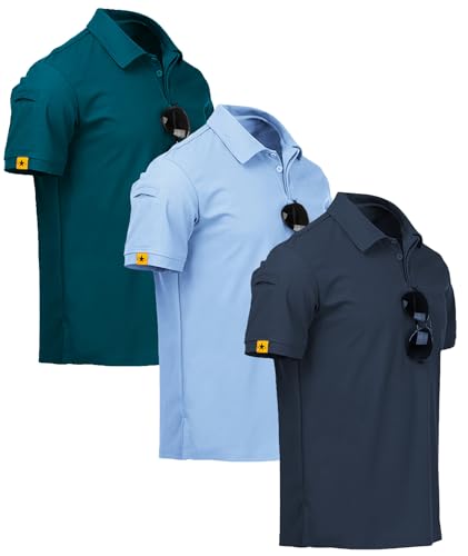 ZITY 3 Pack Polo Hombre Manga Corta Secado Rápido Transpirable Camiseta Hombre Polo Verano Casual Sport Camisa Regular Fit Golf Polo Shirts(XL Azul Oscuro TüRkis Azul Luna)