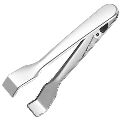 Acellegic 1 Pcs Ice Tongs for Ice Bucket Silver Stainless Steel Food Serving Tongs with Teeth for Bar Hotel...