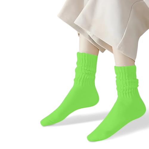 Image of COUVER Womens Scrunched Slouch Socks Soft Cotton Breathable Retro Crew or Knee High, Multiple Colors