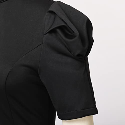 Image of Church Clergy Dresses for Women Minister Short Sleeve Ruffle Slim Pencil Dress with Tab Collar