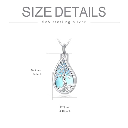 TOUPOP Teardrop Tree of Life Urn Necklace for Ashes 925 Sterling Silver Gemstone Tree of Life Cremation Jewelry with Funnel Filler Memorial Jewelry Gifts for Women Men 6