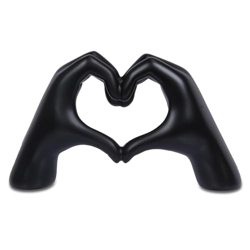 Zwarte Hart-Handen Sculptuur van Hars - Moderne TV Meubel & Boekenplank Decoratie, Minimalistische Woonkamer Tafeldecoratie, Wandkunst Cadeau, Huwelijk & Woonaccessoire (Zwart, S)
