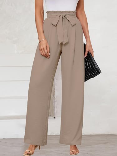 KORSIS Women's Pants Wide Leg Lounge High Waisted Causal Flowy Work Elastic Trousers with Pockets2