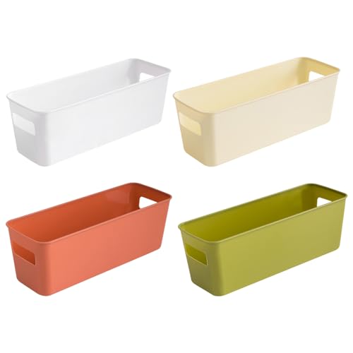 GmeDhc 4 Stück Aufbewahrungsbox Kunststoff, Aufbewahrungskorb mit Griffen, Kunststoff Organizer Box, Ordnungsboxen, für Küche, Bürobadezimmer, Küchenschrank, Kosmetik, Kinderzimmer