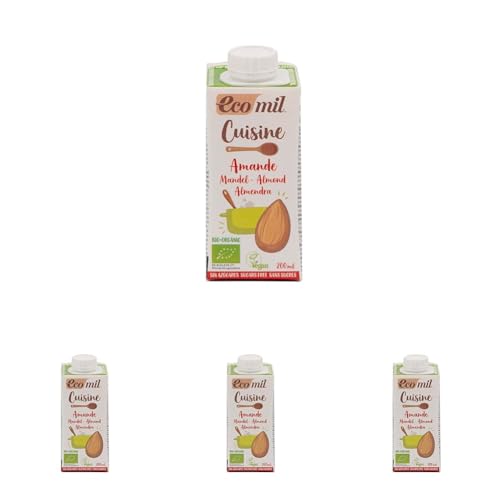 EcoMil - Crema de Almendra Bio, Salsa de Almendra para cocinar, Nata Bio de Almendra, Ingredientes de Agricultura Ecológica - 200 ml (Paquete de 4)