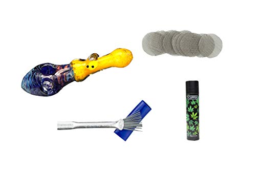 Weedness Glazen pijp 16 cm slangendesign + krassen + zeef + clipper - tabakspijp pijp pijp voor onderweg smoking pijp