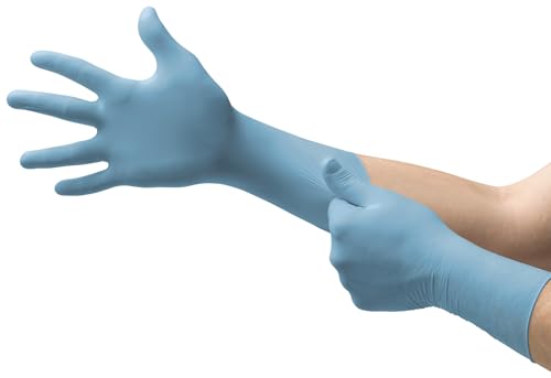 Image of Ansell TouchNTuff 92-670 Disposable Nitrile Gloves, Powder-Free and Food Certified, High Chemical Resistance and Mechanical Protection, Professional Safety Gloves, Blue, Size L (100 Gloves)