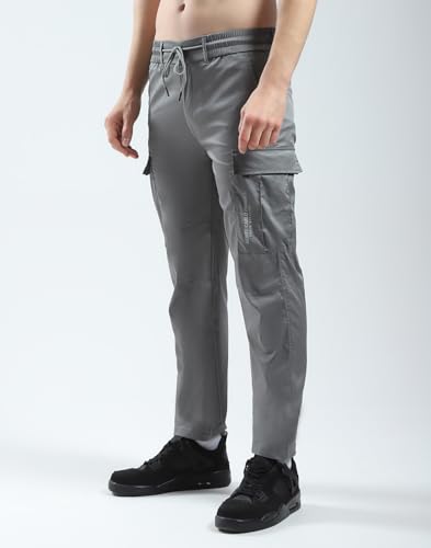 Image of Monte Carlo Men's Regular Fit Cargo Pants | Solid Pattern Casual Trousers | Drawstring Closure | Stylish & Comfortable Everyday Wear Cargo for Men's