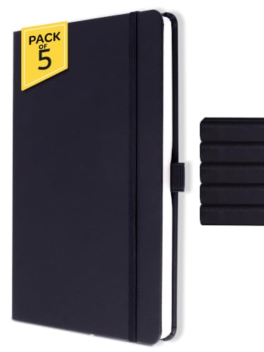 Image of Doodle Pack of 5 Personalized A5 Executive PU Leather Notebook Diary - Hard Bound Professional Office Notebook with Elastic Band, Ribbon Bookmark & Pen Loop | 160 Pages 80 GSM | Corporate & Personal Use - Black