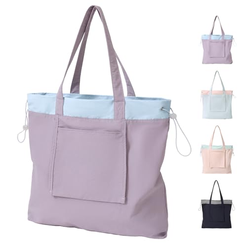 GODWOODS Tote Bag Aesthetic Canvas Handbags with Zipper for Women Travel Shoulder Bags Purses with compartments (A - Purple)